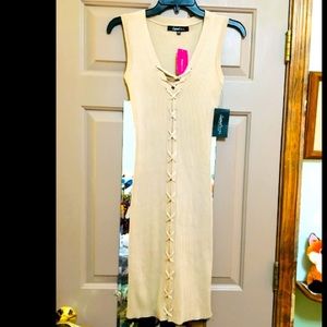 Tan Lace Up Sweater Bodycon Dress